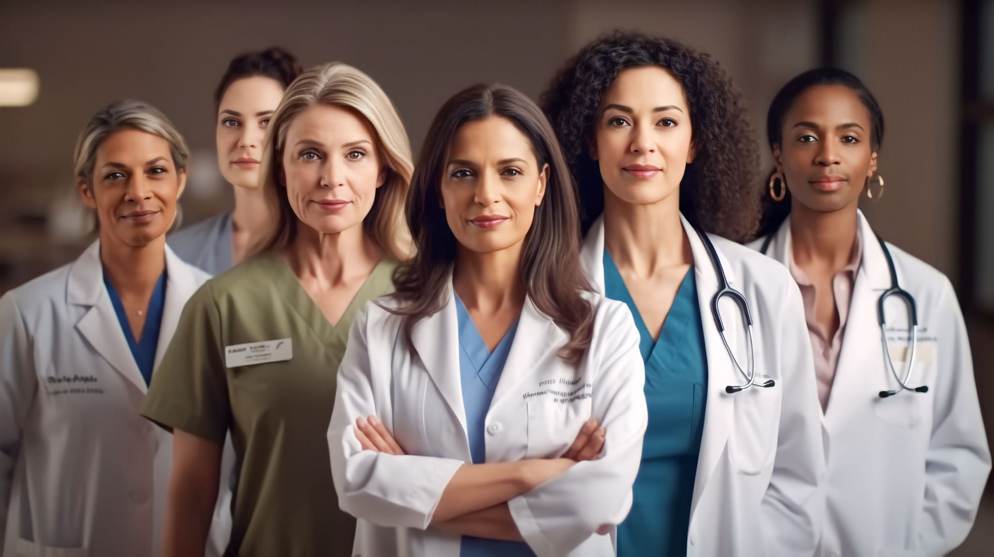 Portrait group of diverse Female Physicians Doctors together